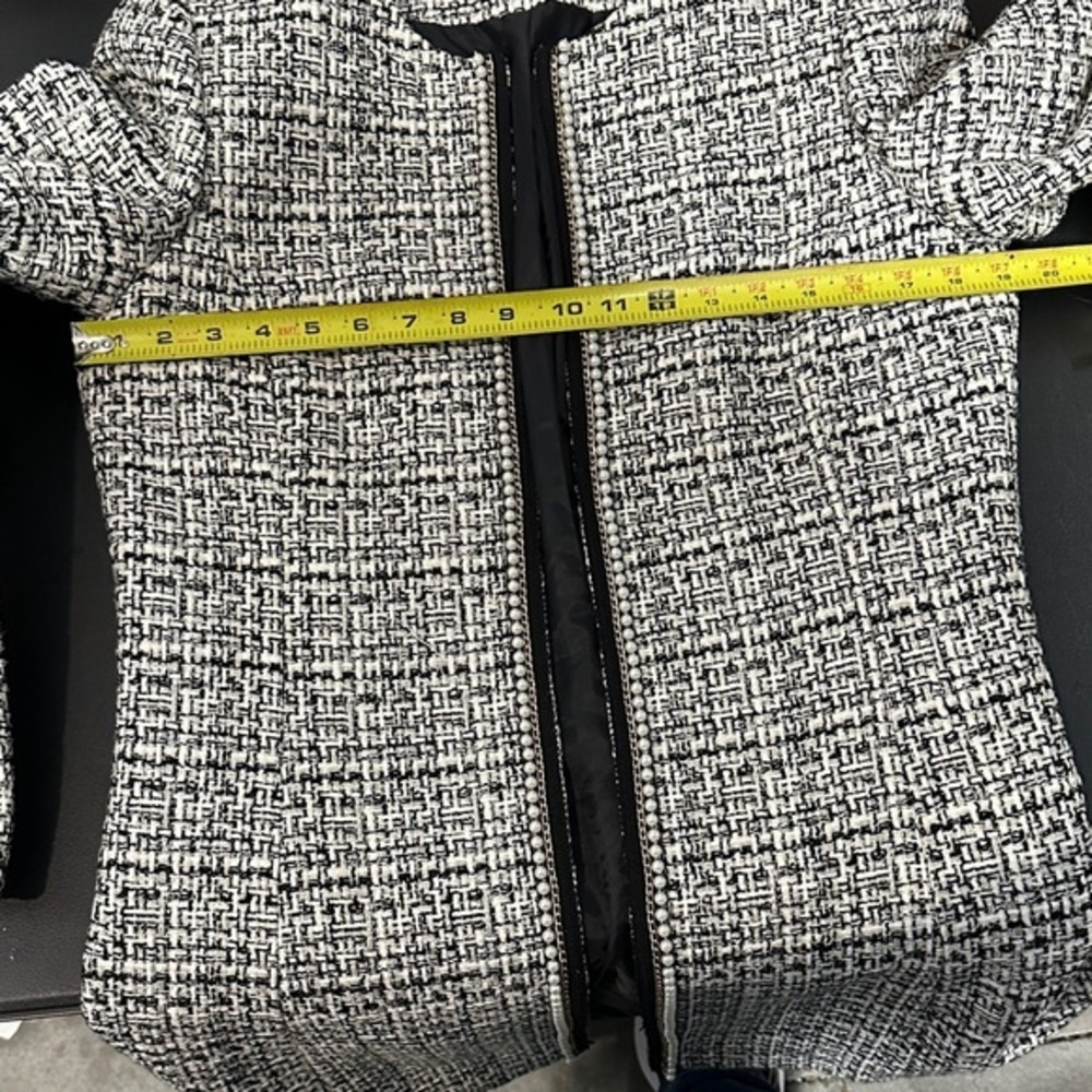 Tahari Monochrome Tweed Long Blazer